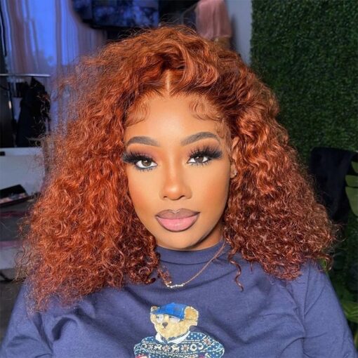 Ginger Orange Curly Water Wave Lace Front Wig Short Bob Pixie Deep Wave Frontal Wig Brazilian Human Hair Colored Pre Plucked MI1610633