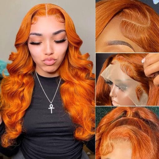 Ginger Orange Lace Front Wigs Human Hair Pre Plucked Hairline With Baby Hair Body Wave 13X4 Hd Lace Frontal Human Hair Colored Wig 180% Density MI1609479