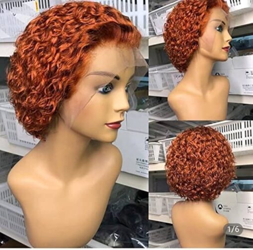 Ginger Pixie Cut Curly Short Pre Styled Bob Wig Ombre Blonde Hair Glueless Brazilian Virgin Human Hair Lace Front Wigs (Ginger Orange) MI1610618