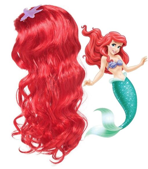 Girls Little Mermaid Red Wig Princess Ariel Costume Fairy Tale Child Book Week MI1604887