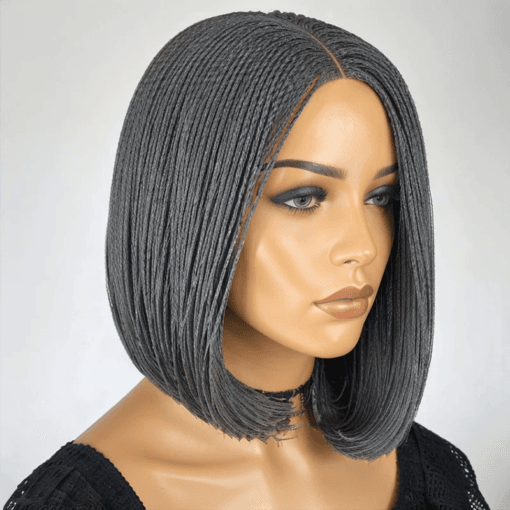 Glueless 5X5 Lace Bob Wig Salt Pepper Braided Hairstyles MI1607555