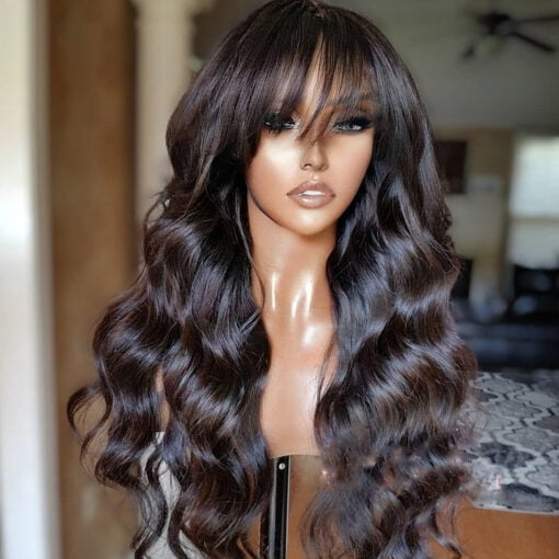 Glueless Body Wave Human Hair Wigs With Bangs Machine Made MI1602047