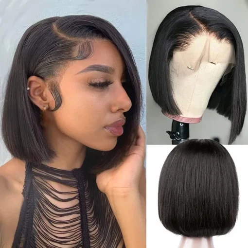 Glueless Lace Front Wig Human Hair Lace Front Wigs Straight Short Bob Wigs Black MI1602031