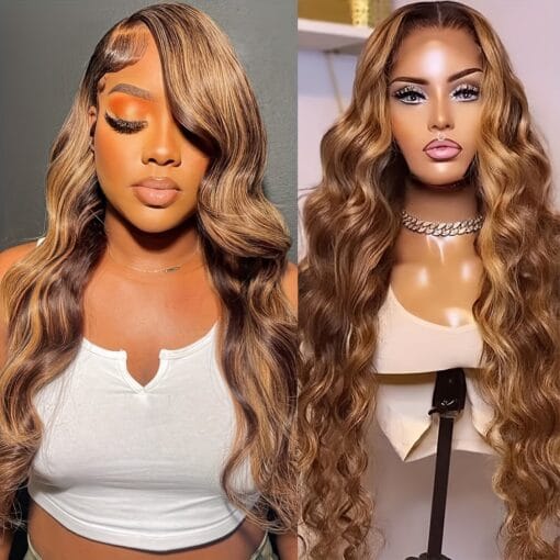 Glueless Wigs Human Hair Pre Plucked Pre Cut Body Wave Honey Blond Lace Front Wig Human Hair Ombre Highlight 5X5 Hd Lace Closure Wigs Human Hair For Women Women 200% Density MI1611674