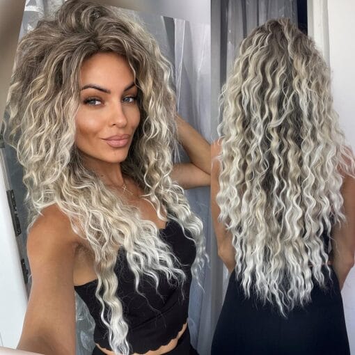 Gnimegil Long Curly Wavy Wig For Women Women Ombre Blonde Wig With MI1608170