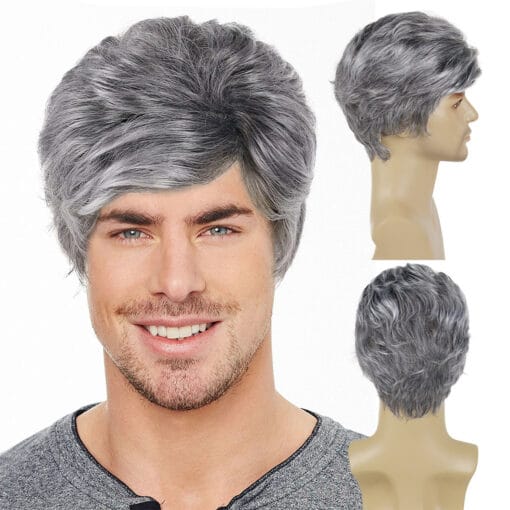 Gnimegil Synthetic Wigs For Women Men Short Haircuts Grey Wig With Bangs Natural Hairstyle Soft Gray Wigs For Women Grandpa Older Granny Wig MI1611851