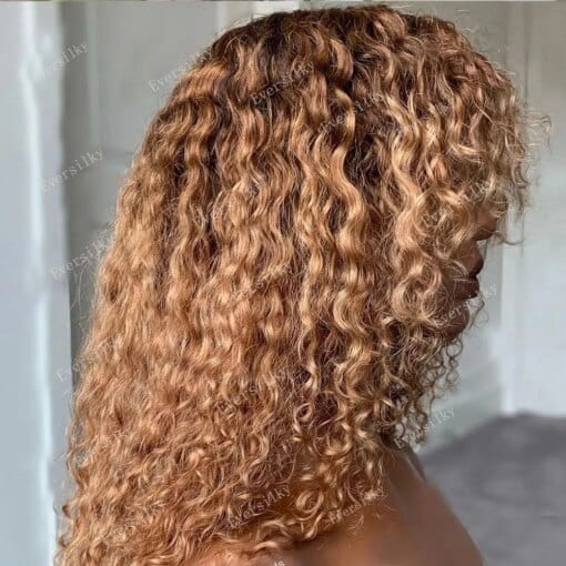 Golden Honey Lace Wig: 100% Remy Human Hair, Kinky Curly MI1612050