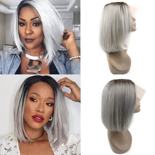 Grade T4/Grey Silver Short Straight Bob Wig Human Hair MI1611891