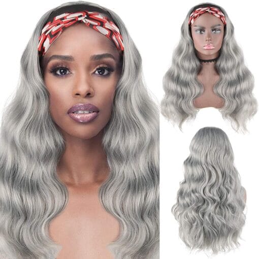 Gray Wigs Headband Hair With Headband Attached Synthetic MI1611985