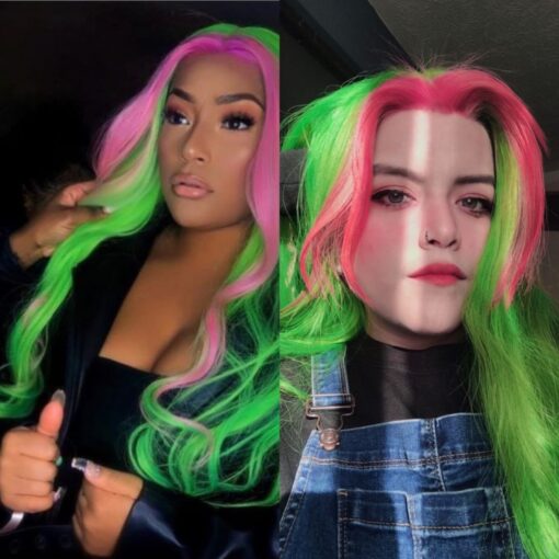 Green And Pink Wig Long Straight MI1610546