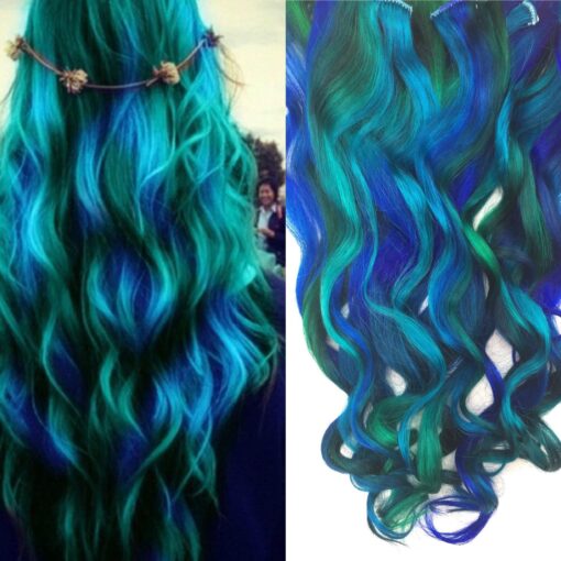 Green Hair, Blue Green Ombre, Clip In Hair Extensions MI1610544