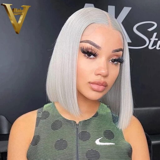 Grey Bob Wigs Human Hair 13×4 Grey Human Hair Lace Front MI1602080