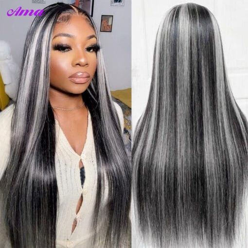 Grey Highlight Wig Human Hair 30 Inch Colored Lace Front Human Hair Wigs For Women Women Ombre Bone Straight Human Hair Wigs MI1611126