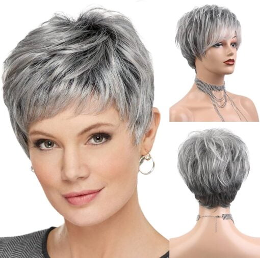 Haircube Easy Care Wigs Pixie Cut Human Hair Wigs For Women Women Pretty Short Gray Wigs For Women Women Natural Realistic MI1610471