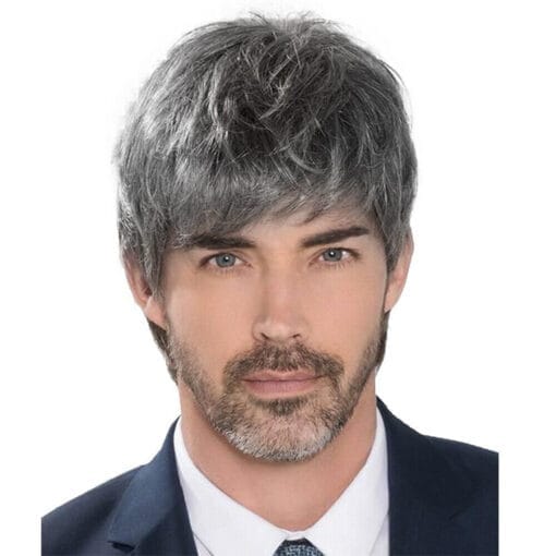 Handsome Men Full Hair Wigs Silver Grey Short Layered MI1611838