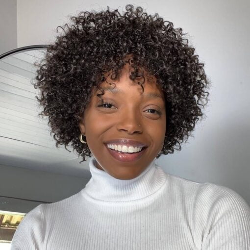 Hanne Fashion Short Curly Human Hair Wig Afro Curly Bob Wig For Women Black Women Pixie Cut Glueless Wigs Brazilian Virgin Human Hair Wigs Natural Black MI1604813