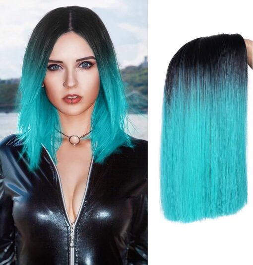 Hanne Teal Wig Ombre Black To Teal Blue Wig MI1610452