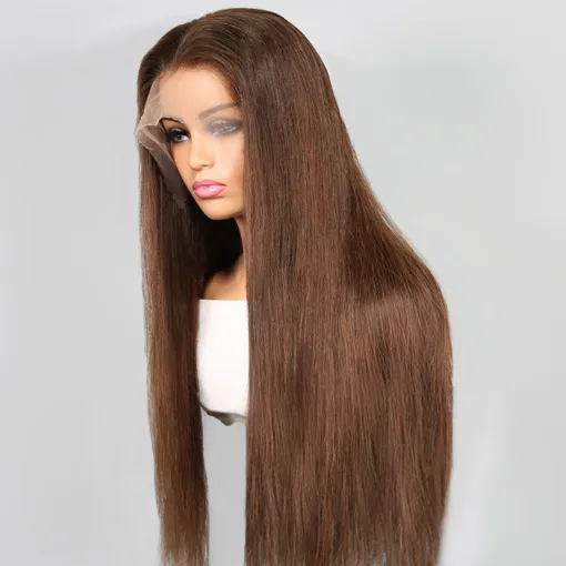 Hd Glueless Chocolate Brown Colored Straight Human Hair Wigs MI1611275