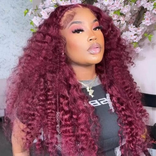 Hd Lace 99J Deep Wave Glueless Wig Burgundy 5X5 13X4 Lace MI1611635