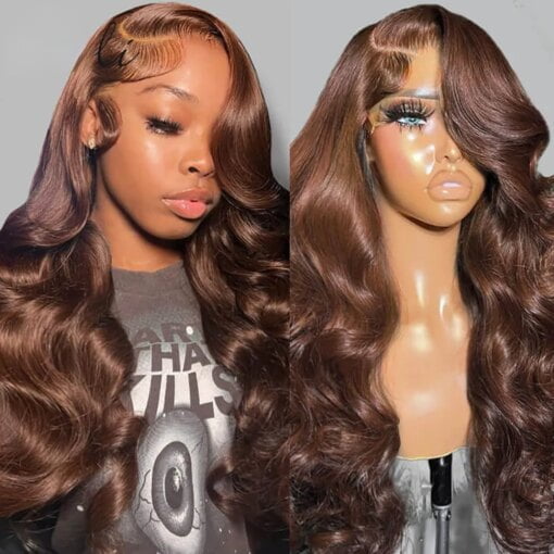 Hd Transparent Body Wave Lace Front Wig 180% Chocolate Brown MI1606040