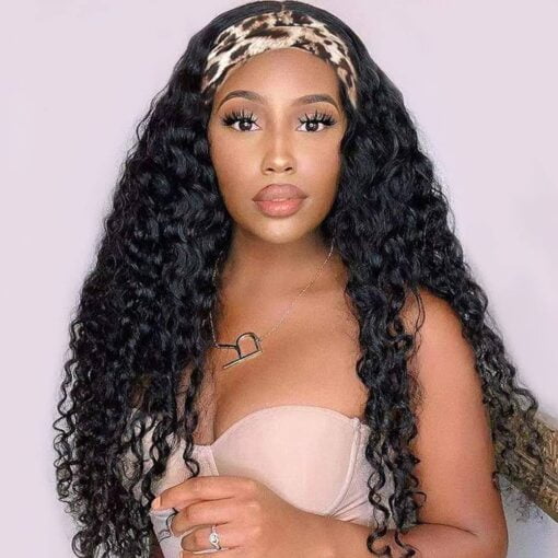 Headband Wig Human Hair Brazilian Deep Wave Headband Human Hair Wigs For Women Black Women 28 Inch Glueless Non Lace Front Wig Machine Made Wigs Curly MI1605072