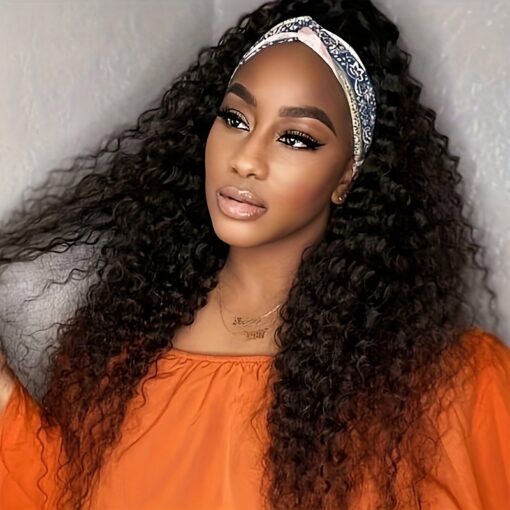 Headband Wig Human Hair Deep Wave None Lace Front Wig Human MI1603959