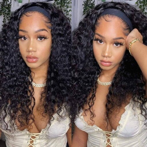 Headband Wigs Human Hair Deep Wave No Lace Front Wigs For Women Black Women Unprocessed Virgin Hair Wet Curly Wigs Machine Made Glueless Headband Wig Easy MI1602448