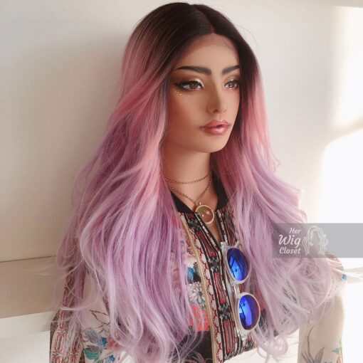 Her Wig Closet Pink Purple Ombre Long Lace Front Synthetic MI1610532