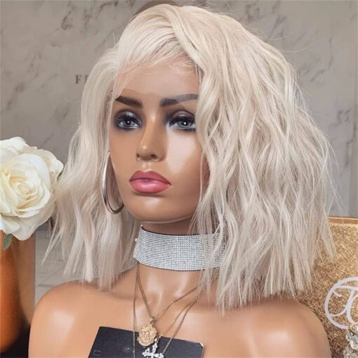 Hesperis Short Bob White Platinum Blonde Body Wave Lace Front Wigs Pre Plucked With Baby Hair Glueless Hd Transparent Lace 13X4 Human Hair Bob Wigs MI1610356