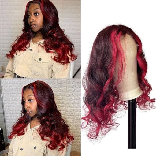 Highlight Burgundy Human Hair Wigs 13X1X4 Body MI1611250