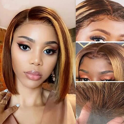 Highlight Ombre Bob Wig Human Hair 13X4 Hd Lace Frontal Pre MI1611182