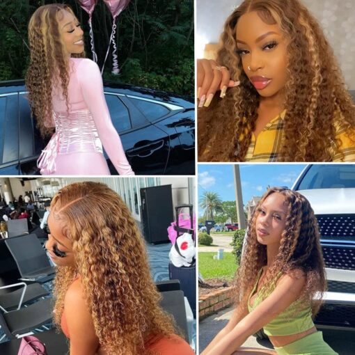 Highlight Water Wave Wig 13X6 Lace Frontal Wig 34Inch P4/27 Honey Blonde Water Wave Human Hair Wigs Wet And Wavy Natural Hair MI1606136