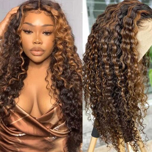 Highlight Wig Color 4/27 Honey Blonde Deep Wave Lace Closure MI1610388