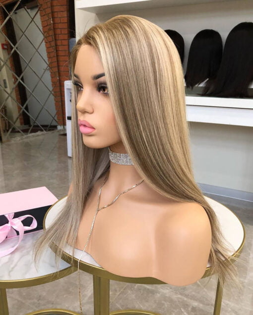 Highlight Wig Human Hair 613 Blonde Colored Straight Lace Front Wig Brown Mix Blonde Brazilian Hair Wigs For Women Women Hd Transparen MI1602511