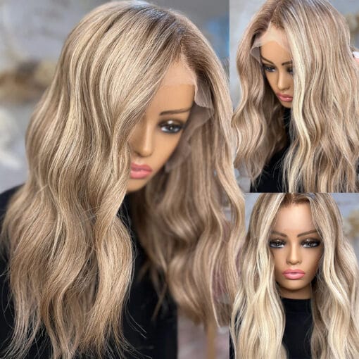 Highlight Wig Human Hair Body Wave Colored Brown Ombre Blonde Brazilian 360 Full Lace Closure Wigs For Women Women Hd Transparent Lace MI1612029