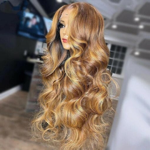 Honey Blonde Body Wave T Part Lace Front Wig Pre Plucked MI1612086