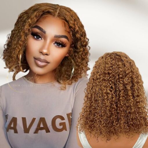 Honey Blonde Curly Lace Front Wig Human Hair Deep Wave 13X4 Glueless Wigs Hd Transparent Lace Front Wigs Human Hair Curly Short With Baby Hair For Women MI1605987