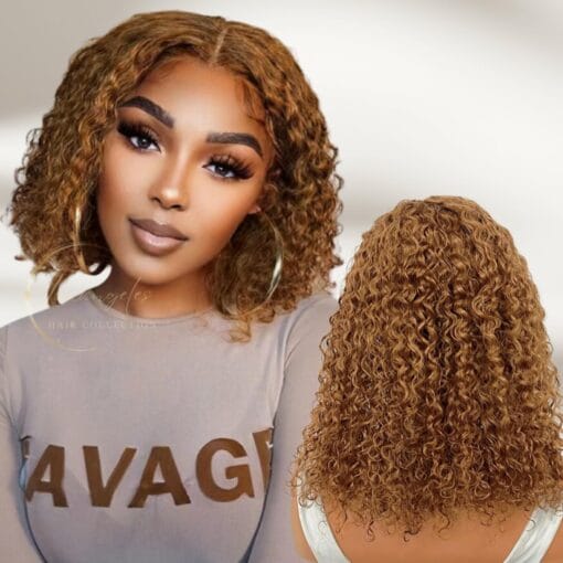 Honey Blonde Curly Lace Front Wig Human Hair MI1611146