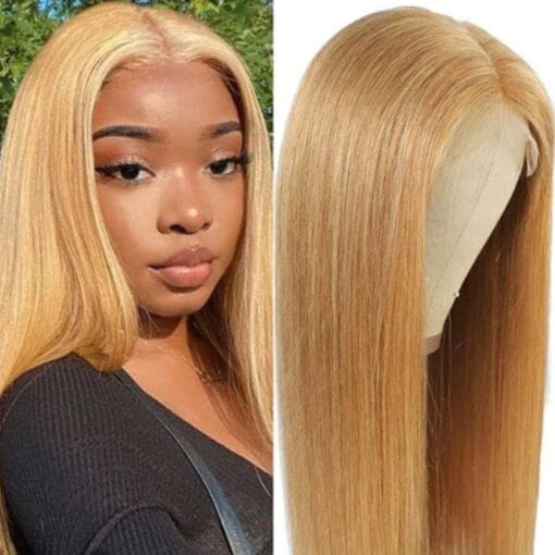 Honey Blonde Lace Front Wig Straight 100% Virgin Hair MI1609066