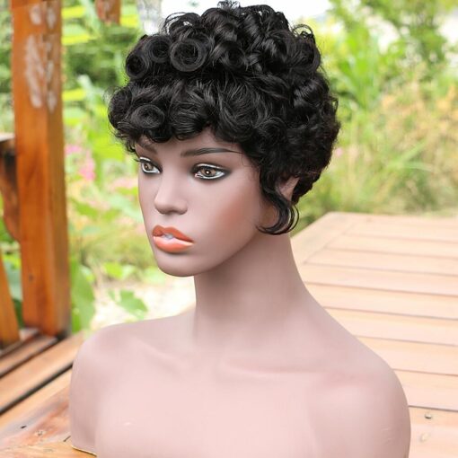 Human Hair Wig Full Machine Made With Bang Loose Curl Pixie MI1604556