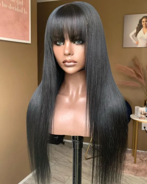 Human Hair Wig With Bangs For Women Black Women Brazilian Long Straight Black Wigs MI1604025