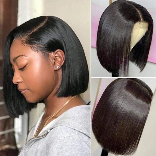 Human Hair Wigs Virgin Hair Lace Front Bob Wig Straight #1B MI1602353