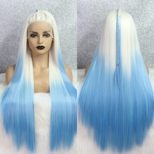 Icy Blue White Ombre Fake Hair Ice Queen Heat Resistant Synthetic Lace Front Wig MI1610304