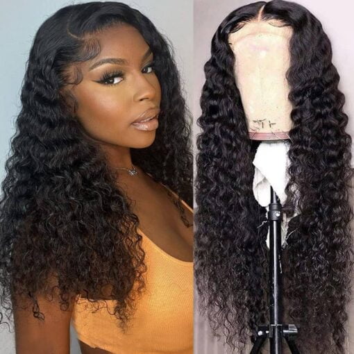 Iftime 13X4 Deep Wave Lace Front Wigs Human Hair 18 Inch Curly Lace Front Wig Human Hair Deep Wave Wig For Women Women Pre Plucked With Baby Hair Hd MI1602757