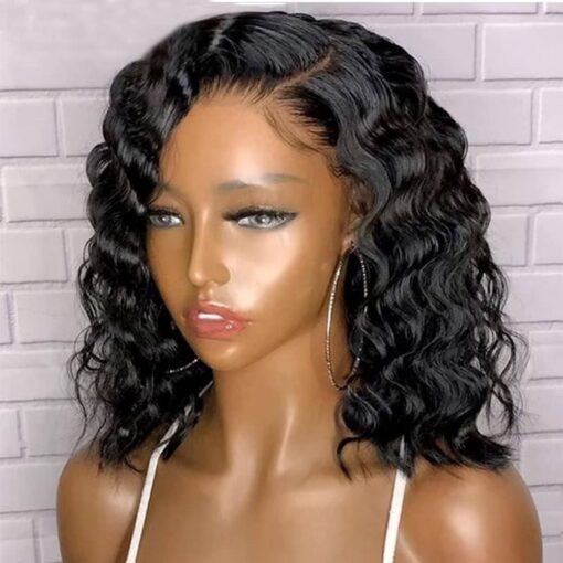 Imeya Glueless Short Deep Curly Bob Wig Human Hair 13X4 Lace Front Wigs Pre Plucked Brazilian Remy Wet And Wavy Human Hair Wigs For Women Black Women Hd MI1605742