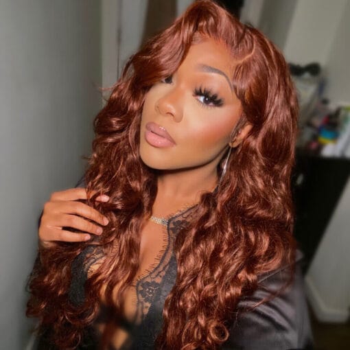 Indian Reddish Brown Body Wave 13X4 Lace Front Human Hair Wig Cooper Red Wigs 9A MI1611653