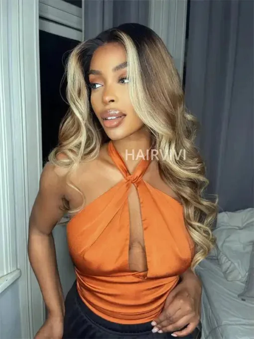 Isabella Blonde Hair With Frontal Highlights Glueless Lace Front Wig MI1608568