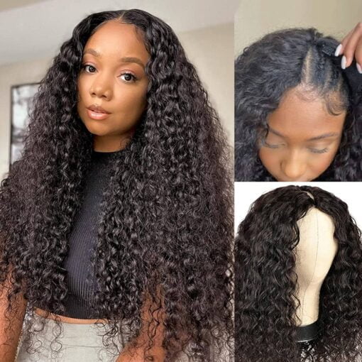 Isee Hair 24 Inch Water Wave V Part Wig Human Hair No Leave Out Brazilian Glueless Curly Wave Upgrade U Part V Part Wigs For Women Black Women Human Hair MI1605379