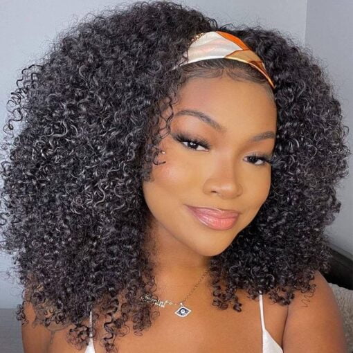 Isee Hair Afro Kinky Curly Headband Wig Human Hair 180% Density Afro Wigs For Women Black Women Natural Curls 10A Glueless Human Hair Wigs (16 Inch) MI1602394