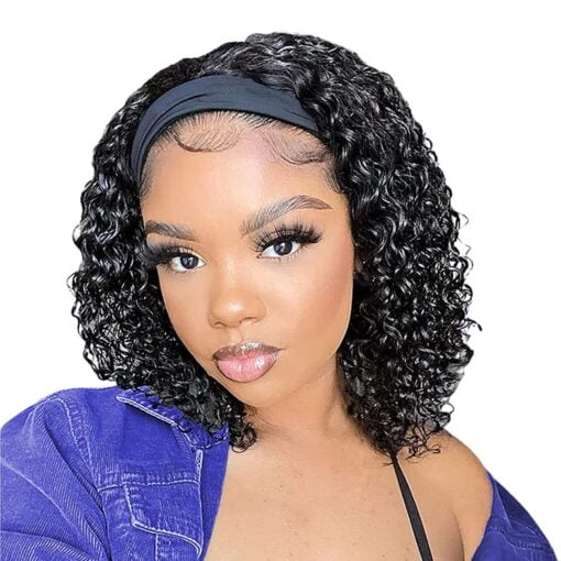 Jcl Curly Headband Wig Human Hair 180% Density 12 Inch Headband Wigs For Women Black Women Deep Wave None Lace Front Wigs Human Hair Wear And Go Glueless MI1602562